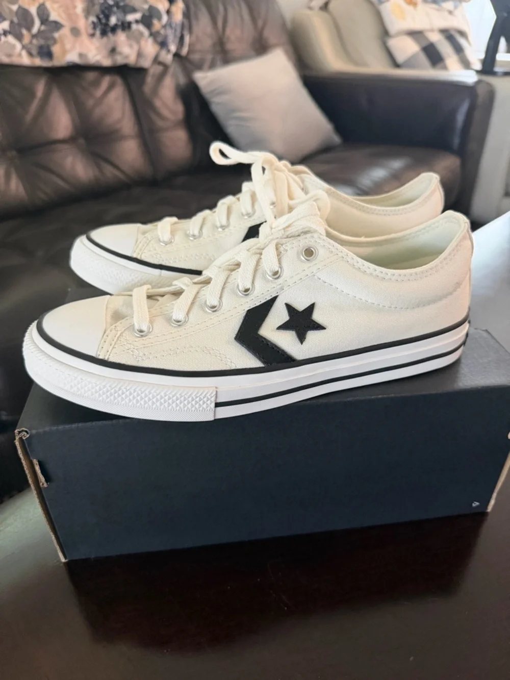 Converse Kids Low Top Sneakers in White and Black Star Logo